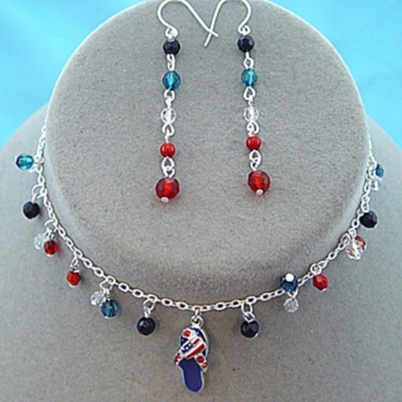 Patriotic Flip Flop Necklace Earrings Handmade VTG - Picture 1 of 6